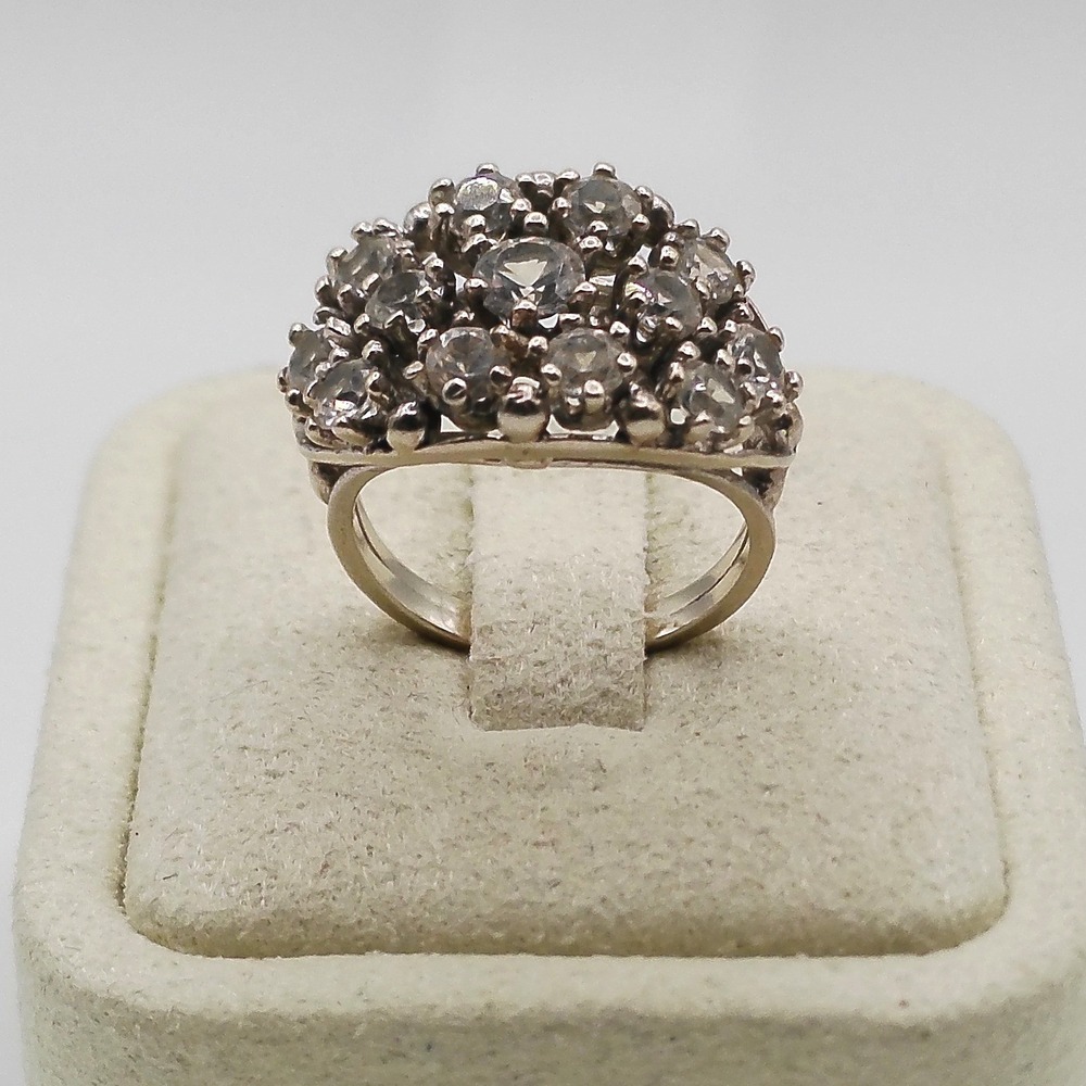 Vintage Silver Tone Cluster Statement Ring Size 4.25 Clear Stone Cocktail Ring